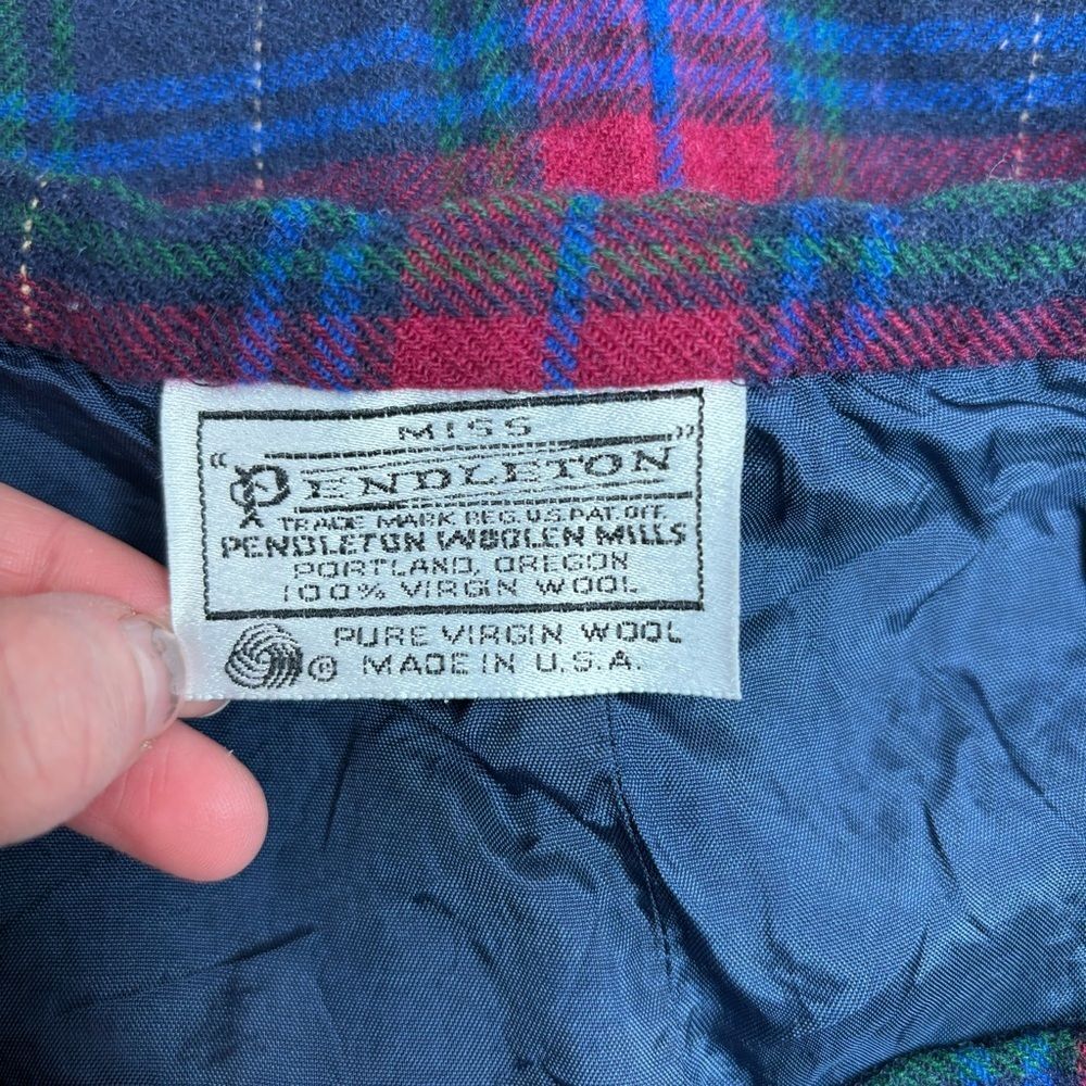 Pendleton vintage plaid Skirt pure Wool navy red blue 26 waist Flaw- liner - Picture 5 of 9